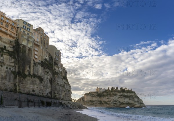 Tropea, Italy, 16 December, 2023: view of Rotonda Beach and the colourful old town of Tropea in Calabria, Europe