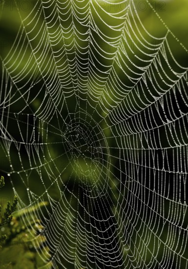 A spider's web in the morning dew. Symbolic photo for network and networking. Austria