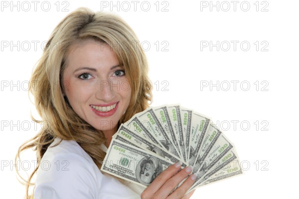 Dollar banknotes and woman