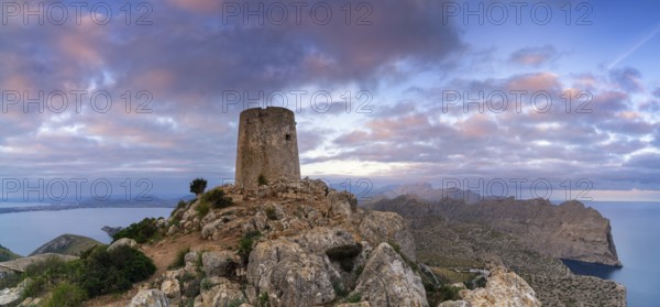 A view of the Albercutx watchtower at Cap de Formentor in northwestern Mallorca at sunrise