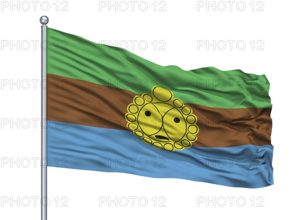 Patillas City Flag On Flagpole, Country Puerto Rico, Isolated On White Background