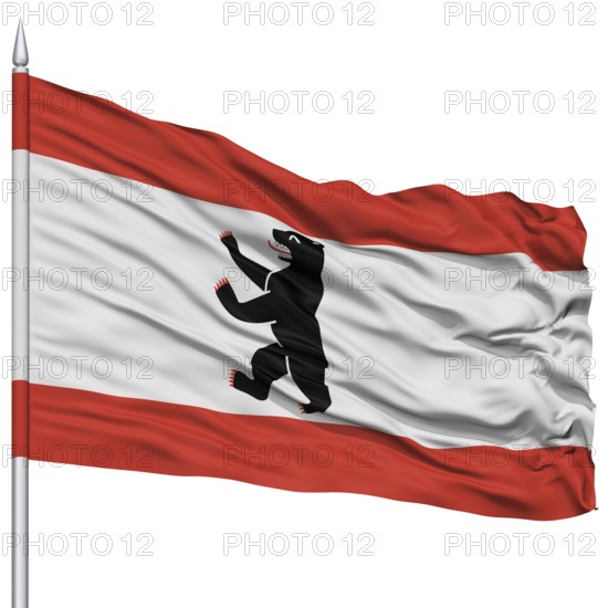 Germany City Flag on Flagpole, Capital City of Germany, Flying in the Wind, Isolated on White Background