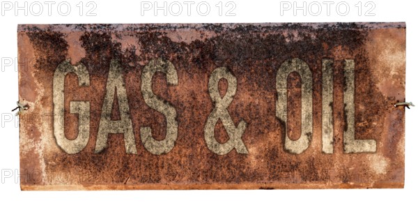 Grungy Old Gas And Oil Sign On A White Background