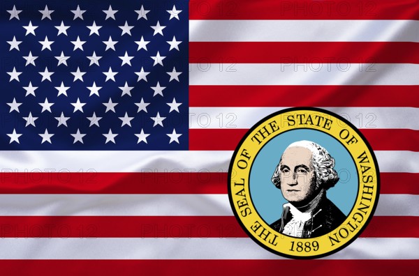 The flag of the USA and the coat of arms of Washington, Studio
