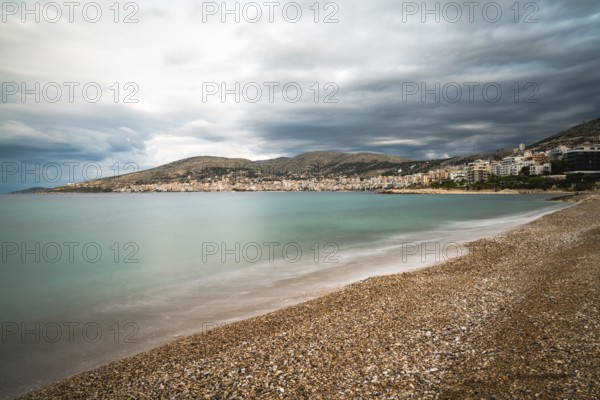 A landscape view of the town of Sarande on the Albanian Riviera coast