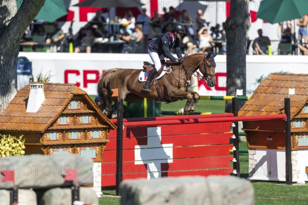 Francois Xavier Boudant of France, riding Brazyl du Mezel competes in the BMO Nations Cup during the CSIO Spruce Meadows, Masters, in Calgary, Alberta, Canada, North America