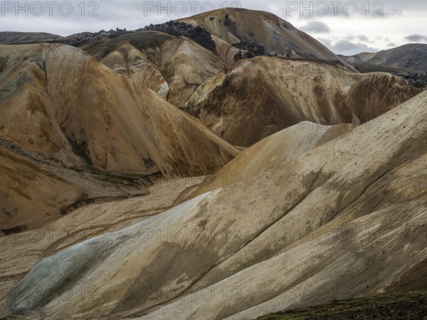 Rhyolite mountains, lava field, Landmannalaugar, Fjallabak nature reserve, highlands, Iceland, Europe