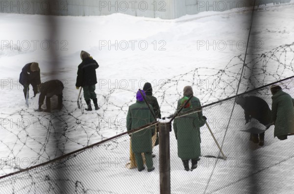 Snow removal at a female prison, general view