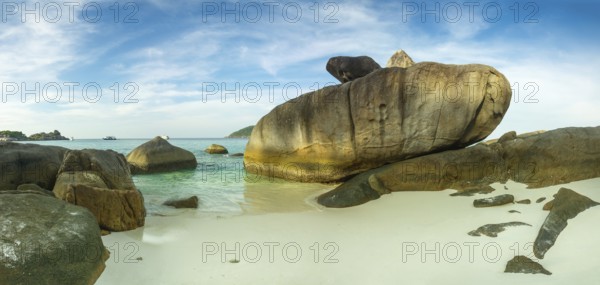 Panorama landscape with beach and rocks on Similan islands at sunset, Thailand, Asia