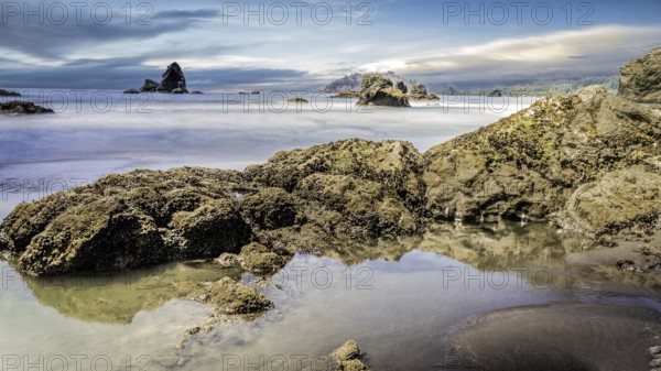 Rocky Beach Landscape, Color Image, Long Exposure