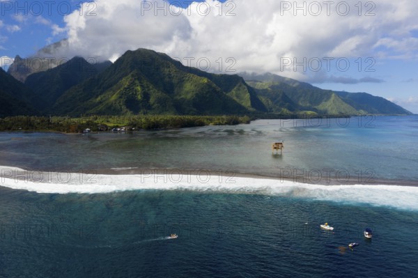 Aerial View of Teahupoo, Tahiti, French Polynesia, Oceania