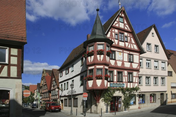 Half-timbered houses in the old town centre of Creglingen, Main-Tauber district, Baden-Württemberg, Germany, Europe