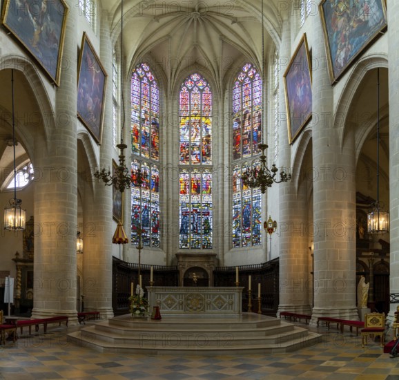 Dole, France, 14 September, 2022: interior view of the altar and central nave of the Collegiale Notre Dame church in Dole, Europe