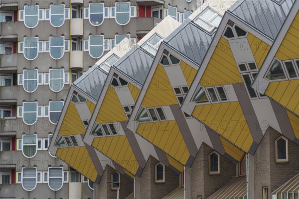 Modern cube houses with yellow and grey facades in Rotterdam, rotterdam, the netherlands