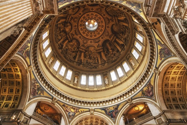 London, United Kingdom, May 12, 2019: Inside St Paul's Cathedral in London, interior building details. It is an Anglican cathedral, the seat of the Bishop of London, Europe