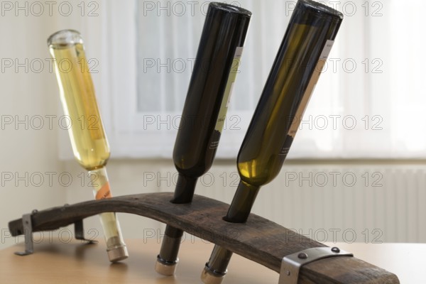 Original schnapps bottle stand made from a barrel stave, Austria, Europe