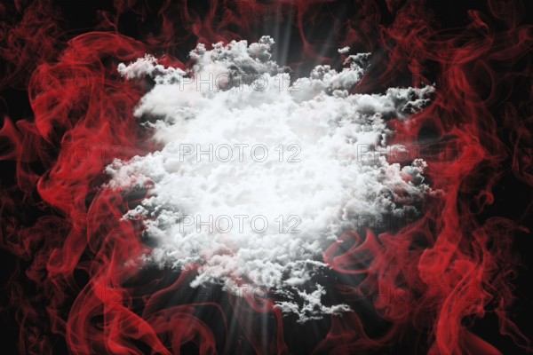 Abstract Love Background With Red Smoke and White Fluffy Clouds. Valentine's Day Concept 3D Illustration