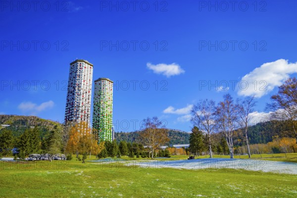 Image of colorful skyscrapers. Shooting Location: Tomamu