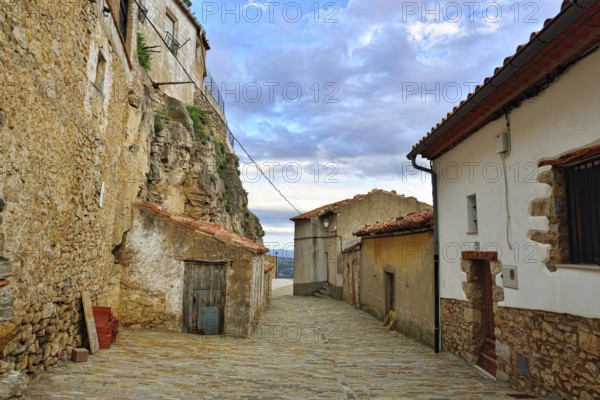 Streets of the small old town of Ares in Spain. Sunset