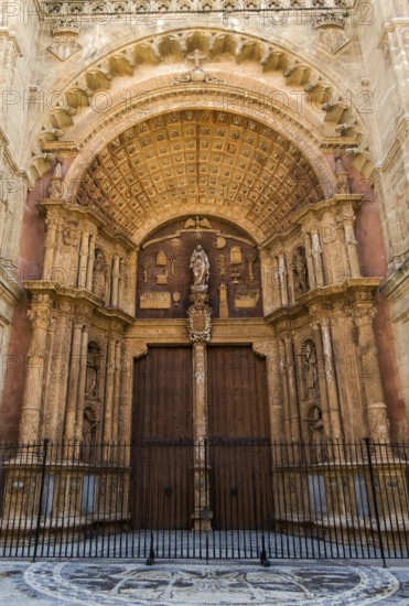 Spain, Majorca, Palma. La Seu Cathedral as a tourist attraction in the city centre. Austria, Europe
