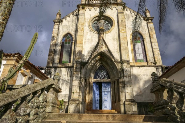 Close-up front view of church with in sunlight, Sanctuary Caraca, Minas Gerais, Brazil, South America