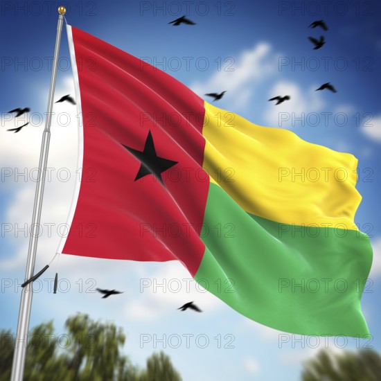 Flag of Guinea Bissau, This is a computer generated and 3d rendered image