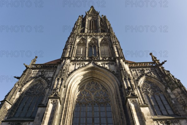 Facade of St. Lamberti Church on Prinzipalmarkt in Münster, North Rhine-Westphalia (North Rhine-Westphalia)