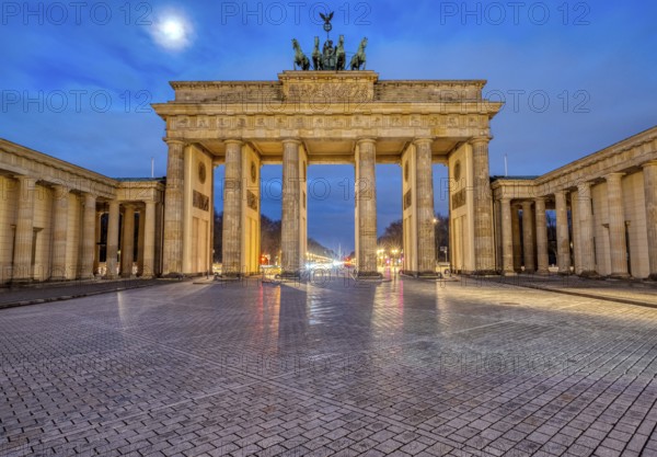 The famous Brandenburg Tor in Berlin at dawn without people