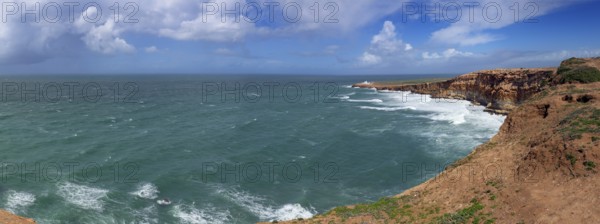 Panorama of ocean waves and rocks on the Atlantic coast in Morocco