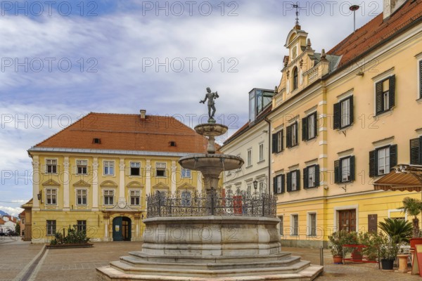 Fountain on market square in Sankt Veit an der Glan, Austria, Europe