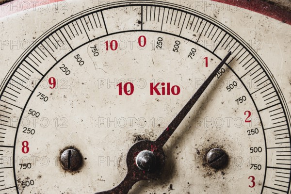 Close-up shot of retro and vintage scale or balance indicating weight in kilo