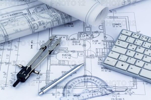 An architect's plan for the construction of a new home. Symbolic photo for financing and planning a new house. Austria