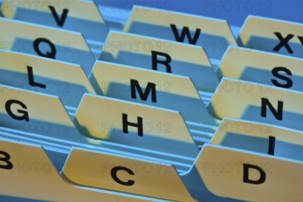 Alphabetical index for sorting index cards. Customer addresses and patient data. Austria