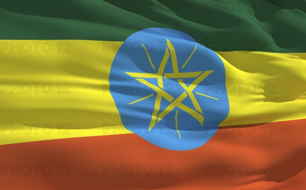 Fluttering flag of Ethiopia on the wind