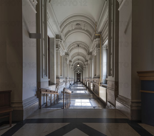 Brussels Capital Region, Belgium, 06 05 2022, Decorated isle with bowed arches of the court of justice, Europe
