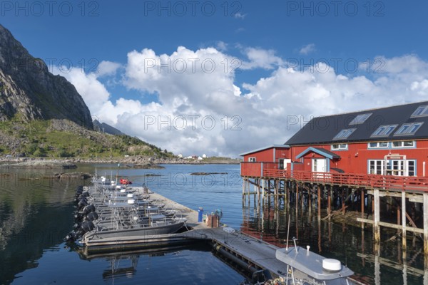 Town centre with Brygga Restaurant, A i Lofoten, Moskenesoy, Lofoten, Norway, Europe