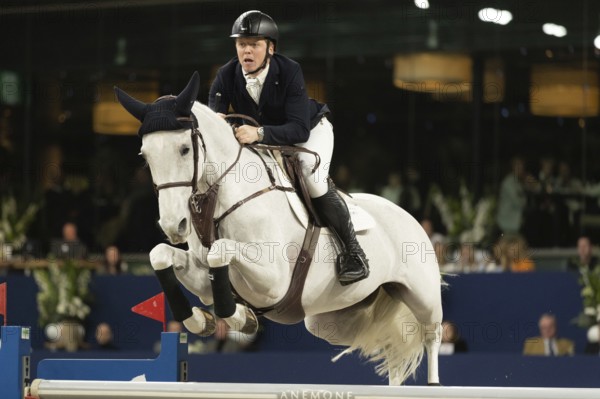 Matthew Sampson of Great Britain competes in 1.60m FEI Jumping World Cup at Jumping Amsterdam in Amsterdam, The Netherlands, Europe