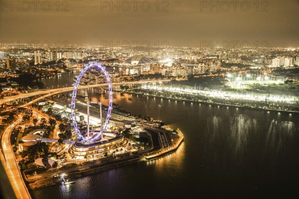 Marina Bay Sands night view from the observatory Singapore. Shooting Location: Singapore
