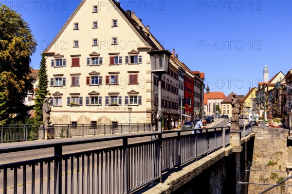 Rottweil, the oldest town in Baden-Württemberg, old high bridge over the moat and Thyssenturm in the background