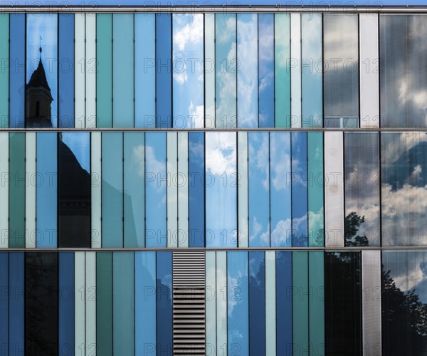 Munich, Bavaria/ Germany, 07 29 2018: abstract rectangular blue windows of a contemporary office building