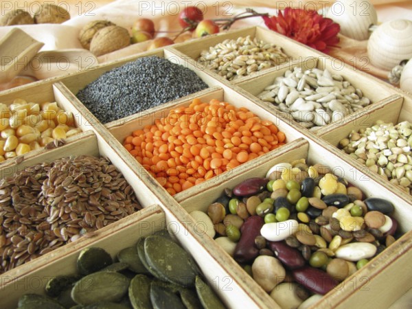 Wooden box with cooking and baking ingredients