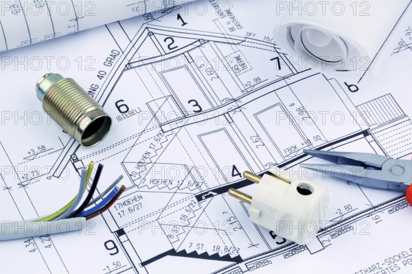 An architect's plan for the construction of a new home. Symbolic photo for financing and planning a new house. Austria
