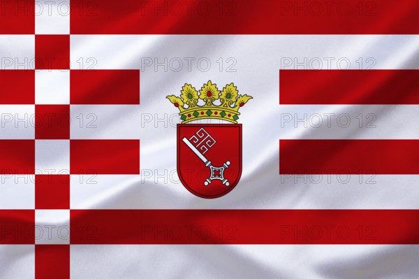 The flag of Bremen, official flag with coat of arms Bremen key, studio