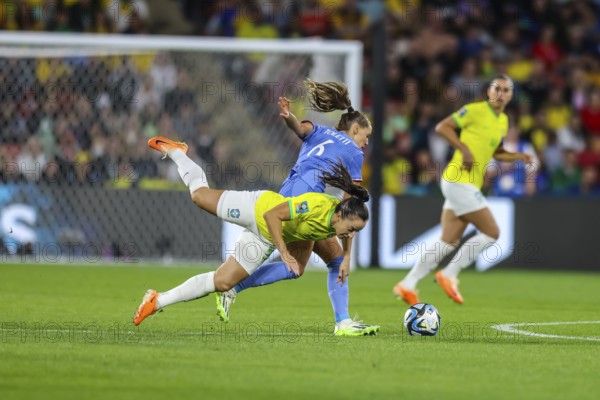 BRISBANE, AUSTRALIA, JULY 29: LUANA of Brazil and Sandie Toletti of France compete as Brazil plays France at the FIFA Women's World Cup Australia New Zealand 2023 at Brisbane Stadium on July 29, 2023