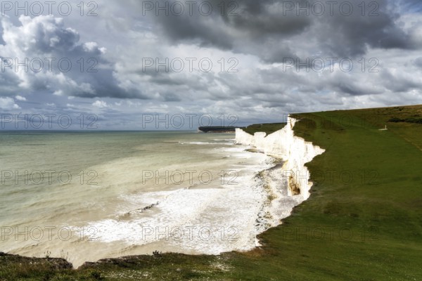 A view of the white cliffs of the Seven Sisters in East Sussex on the English Channel