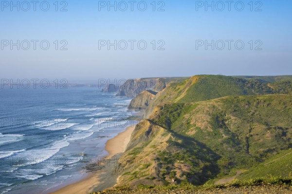 View on the dramatic coastline of the western Algarve, Vicentine coast in Portugal, with dramatic cliffs and spectacular landscape on Cordoama Viewpoint