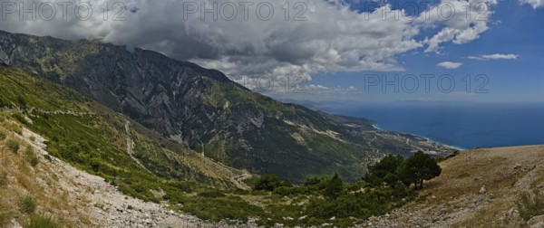 View from the Llogara mountain pass on the southern part as panorama stich