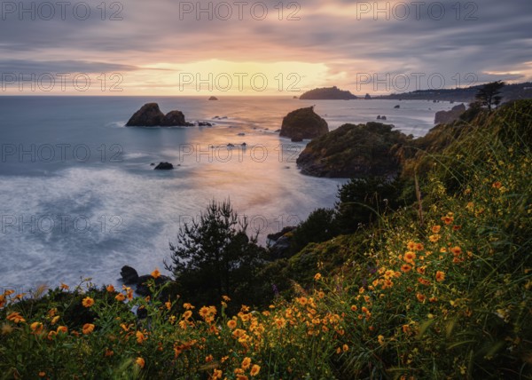 Sunset at a Rocky Beach, Northern California, USA, North America
