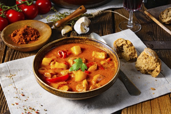 Rustic Hungarian goulash soup with paprika