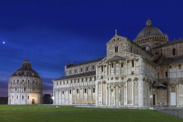 Baptistry and dome of Pisa after sunset, Tuscany, Italy, Europe